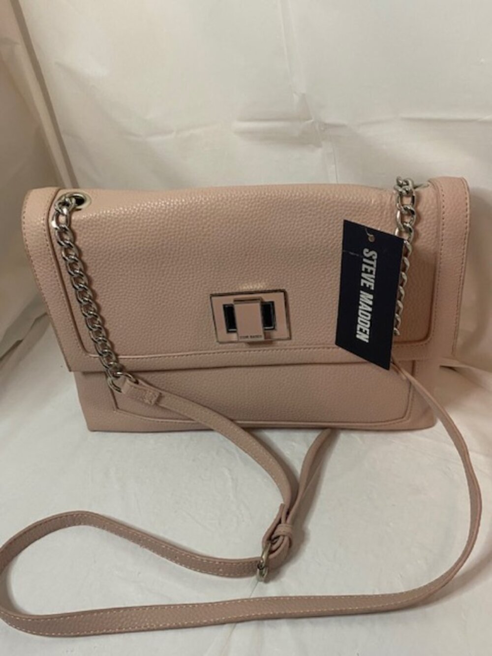 Steve Madden Blush Pink Pebbled Crossbody Shoulder Bag with Silver Hardware